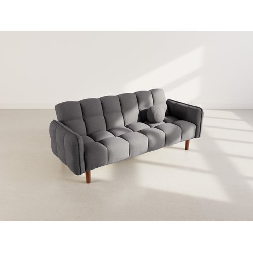 Canapé Droit Convertible 2 Places Adam En Tissu Texturé Gris Foncé