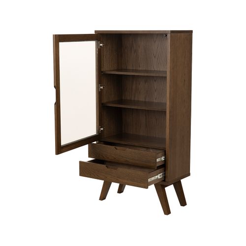 Pauline - Vitrine - Chêne Foncé - 2 Tiroirs Et 1 Porte - 72x145 Cm