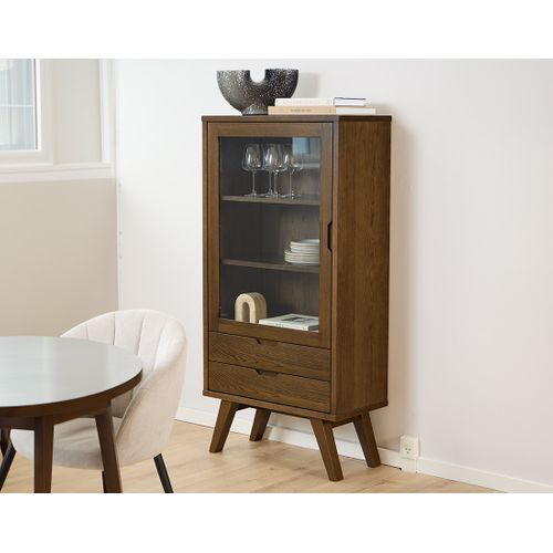 Pauline - Vitrine - Chêne Foncé - 2 Tiroirs Et 1 Porte - 72x145 Cm