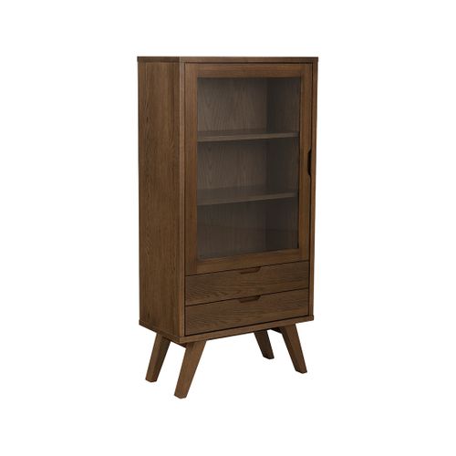 Pauline - Vitrine - Chêne Foncé - 2 Tiroirs Et 1 Porte - 72x145 Cm