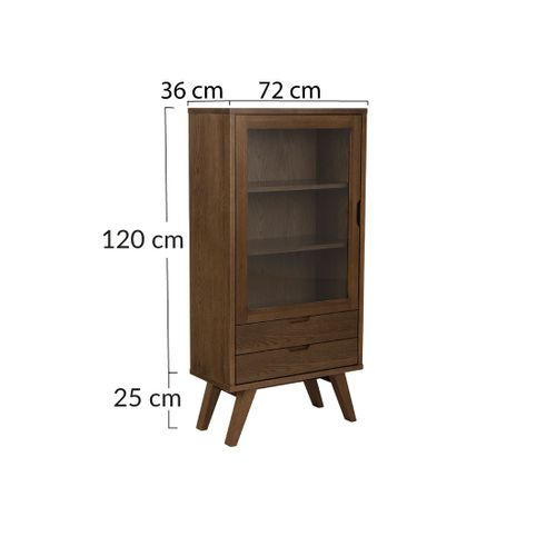 Pauline - Vitrine - Chêne Foncé - 2 Tiroirs Et 1 Porte - 72x145 Cm