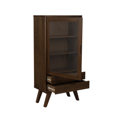 Pauline - Vitrine - Chêne Foncé - 2 Tiroirs Et 1 Porte - 72x145 Cm