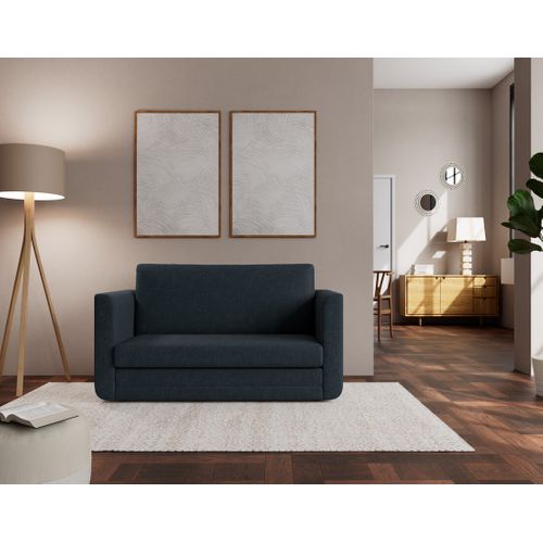 Canapé Droit Convertible 2 Places Isana En Tissu Bleu