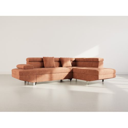 Canapé Angle Droit Convertible 5 Places Margaux En Velours Texturé Terracotta