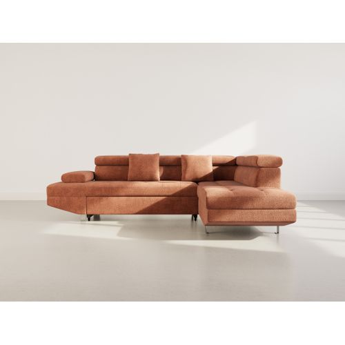 Canapé Angle Droit Convertible 5 Places Margaux En Velours Texturé Terracotta