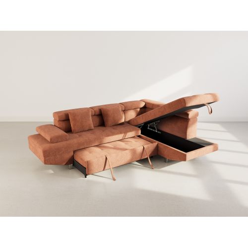 Canapé Angle Droit Convertible 5 Places Margaux En Velours Texturé Terracotta