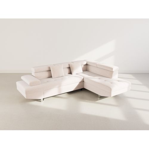 Canapé Angle Droit Convertible 5 Places Margaux En Velours Texturé Beige