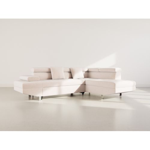 Canapé Angle Droit Convertible 5 Places Margaux En Velours Texturé Beige