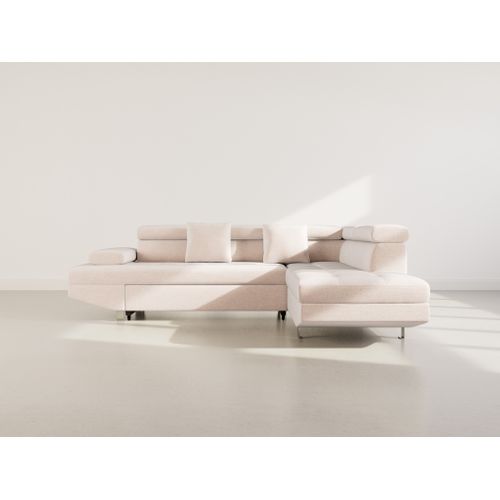 Canapé Angle Droit Convertible 5 Places Margaux En Velours Texturé Beige