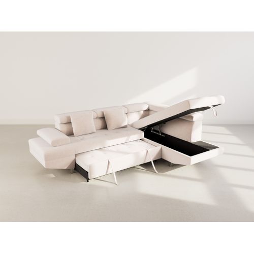 Canapé Angle Droit Convertible 5 Places Margaux En Velours Texturé Beige