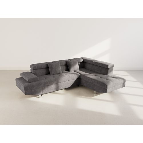 Canapé Angle Droit Convertible 5 Places Margaux En Velours Texturé Gris