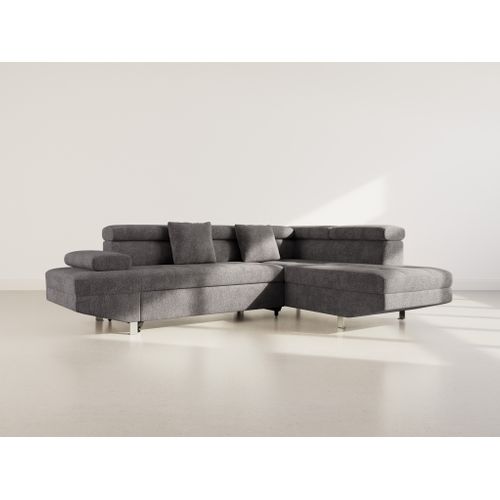 Canapé Angle Droit Convertible 5 Places Margaux En Velours Texturé Gris