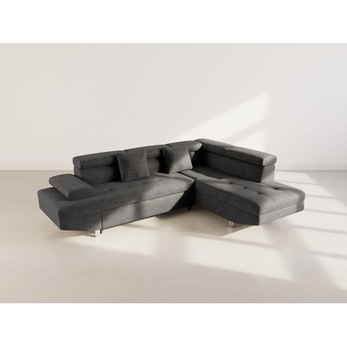 Canapé Angle Droit Convertible 5 Places Margaux En Velours Texturé Noir