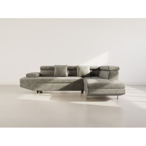 Canapé Angle Droit Convertible 5 Places Margaux En Velours Texturé Vert