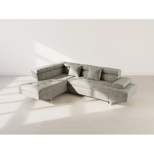 Canapé Angle Gauche Convertible 5 Places Margaux En Velours Texturé Vert