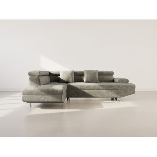 Canapé Angle Gauche Convertible 5 Places Margaux En Velours Texturé Vert