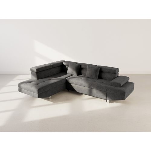 Canapé Angle Gauche Convertible 5 Places Margaux En Velours Texturé Noir