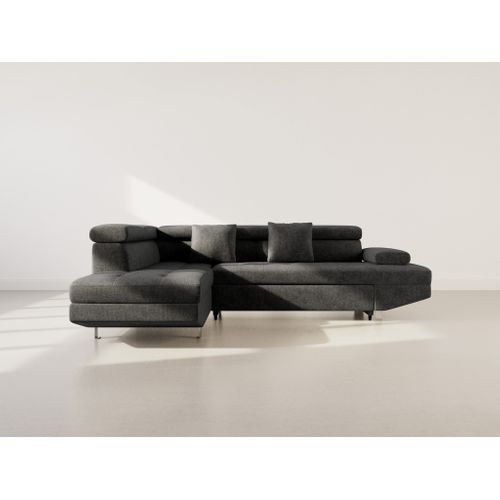 Canapé Angle Gauche Convertible 5 Places Margaux En Velours Texturé Noir