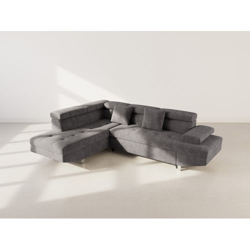 Canapé Angle Gauche Convertible 5 Places Margaux En Velours Texturé Gris