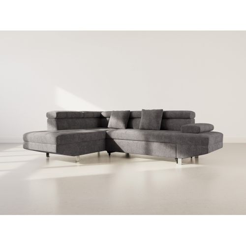 Canapé Angle Gauche Convertible 5 Places Margaux En Velours Texturé Gris