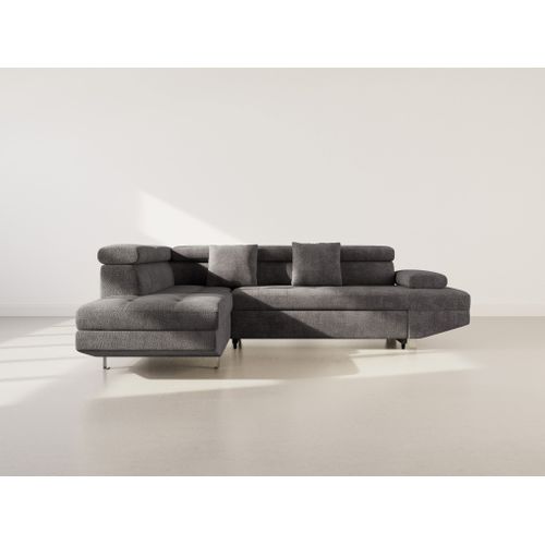 Canapé Angle Gauche Convertible 5 Places Margaux En Velours Texturé Gris