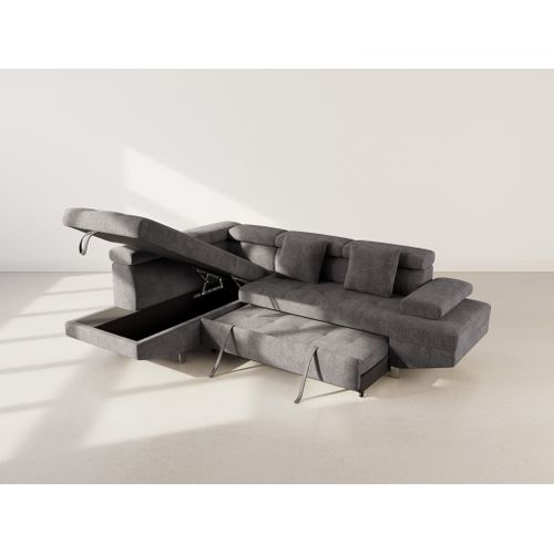 Canapé Angle Gauche Convertible 5 Places Margaux En Velours Texturé Gris