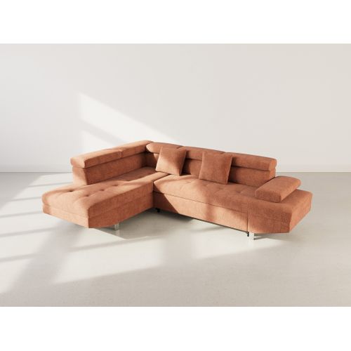 Canapé Angle Gauche Convertible 5 Places Margaux En Velours Texturé Terracotta