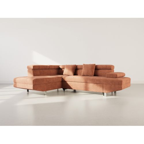 Canapé Angle Gauche Convertible 5 Places Margaux En Velours Texturé Terracotta