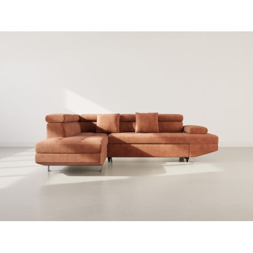 Canapé Angle Gauche Convertible 5 Places Margaux En Velours Texturé Terracotta