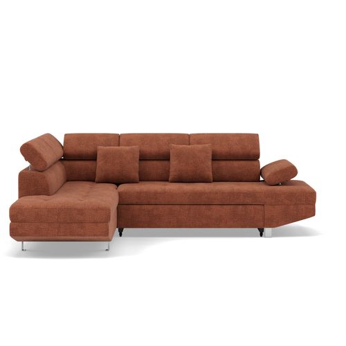 Canapé Angle Gauche Convertible 5 Places Margaux En Velours Texturé Terracotta