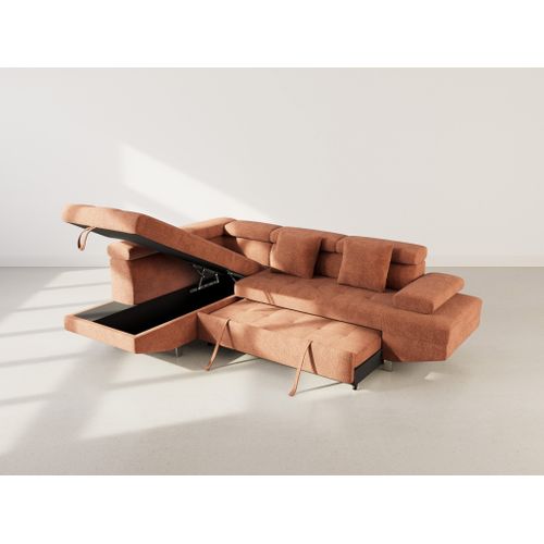 Canapé Angle Gauche Convertible 5 Places Margaux En Velours Texturé Terracotta