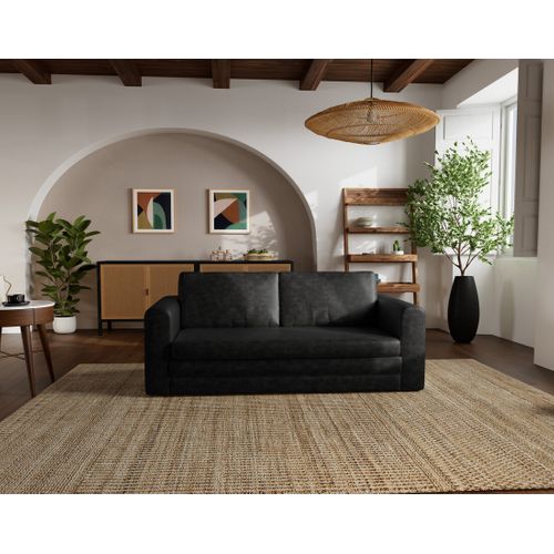 Canapé Droit Convertible 2 Places Marilia En Simili Noir