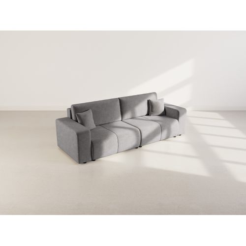 Nicole - Canapé Droit 4 Places Convertible Avec Coffre En Tissu Gris