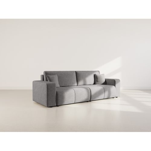 Nicole - Canapé Droit 4 Places Convertible Avec Coffre En Tissu Gris
