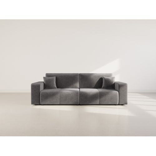 Nicole - Canapé Droit 4 Places Convertible Avec Coffre En Tissu Gris