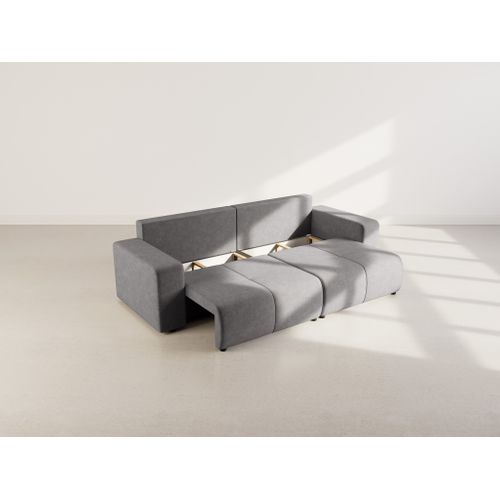 Nicole - Canapé Droit 4 Places Convertible Avec Coffre En Tissu Gris