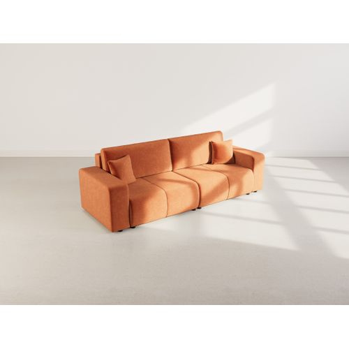 Nicole - Canapé Droit 4 Places Convertible Avec Coffre En Tissu Rouille