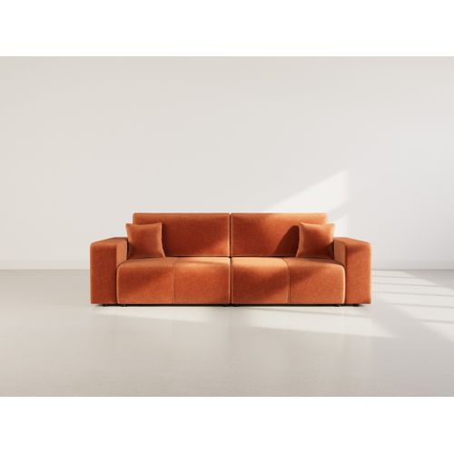 Nicole - Canapé Droit 4 Places Convertible Avec Coffre En Tissu Rouille