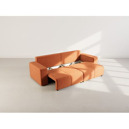 Nicole - Canapé Droit 4 Places Convertible Avec Coffre En Tissu Rouille