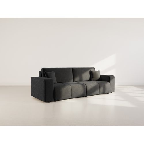 Nicole - Canapé Droit 4 Places Convertible Avec Coffre En Tissu Gris Anthracite