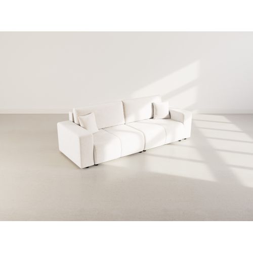 Nicole - Canapé Droit 4 Places Convertible Avec Coffre En Tissu Beige