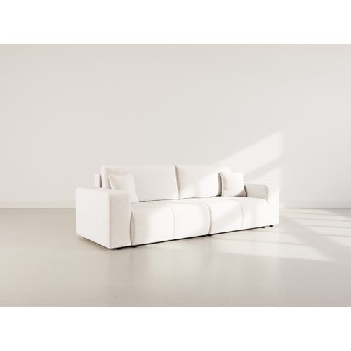 Nicole - Canapé Droit 4 Places Convertible Avec Coffre En Tissu Beige