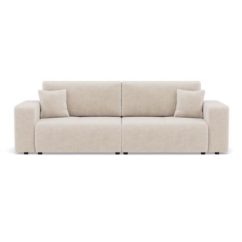 Nicole - Canapé Droit 4 Places Convertible Avec Coffre En Tissu Beige