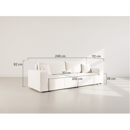 Nicole - Canapé Droit 4 Places Convertible Avec Coffre En Tissu Beige