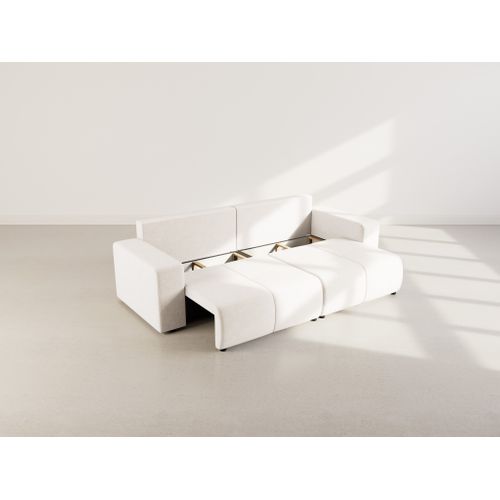 Nicole - Canapé Droit 4 Places Convertible Avec Coffre En Tissu Beige