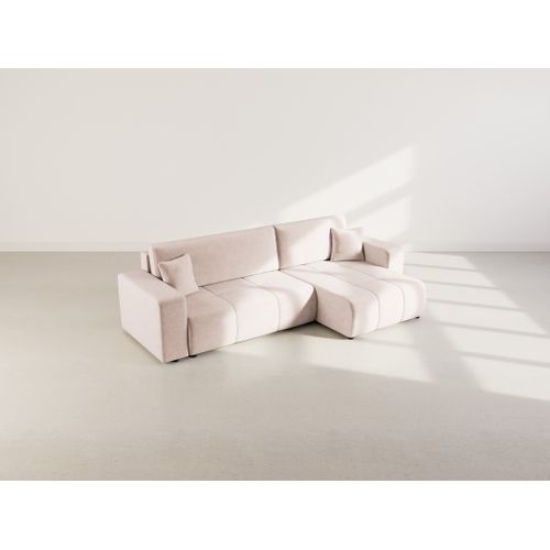 Nicole - Canapé D'angle Réversible 5 Places Convertible Avec Coffre En Tissu Taupe