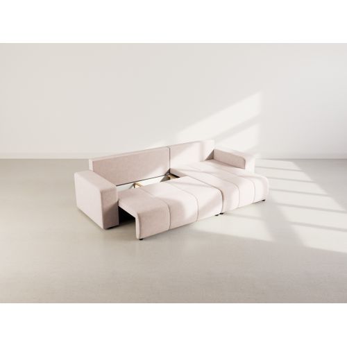 Nicole - Canapé D'angle Réversible 5 Places Convertible Avec Coffre En Tissu Taupe