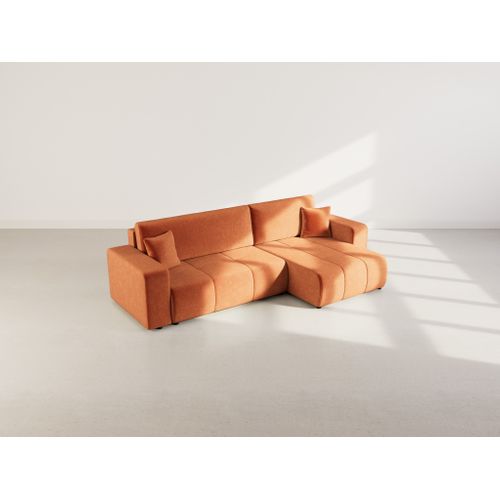 Nicole - Canapé D'angle Réversible 5 Places Convertible Avec Coffre En Tissu Rouille