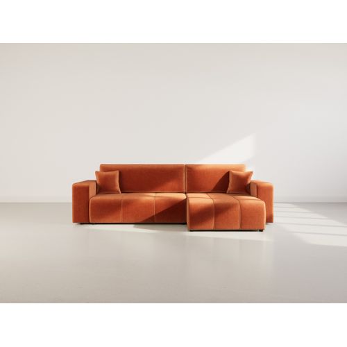 Nicole - Canapé D'angle Réversible 5 Places Convertible Avec Coffre En Tissu Rouille