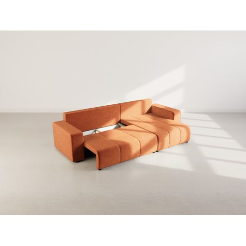 Nicole - Canapé D'angle Réversible 5 Places Convertible Avec Coffre En Tissu Rouille